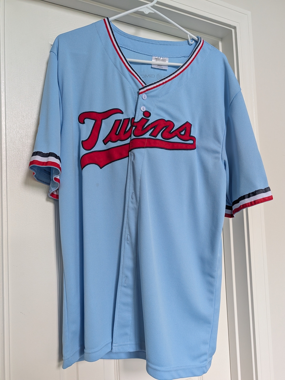Light Blue "Twins" Baseball Jersey - Red Script
